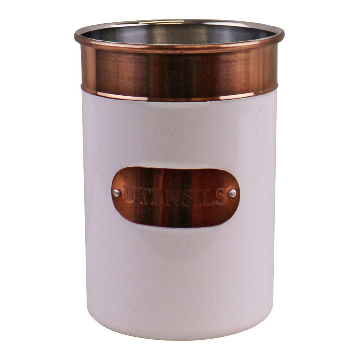 Utensils Holder, Copper & White Metal Design - Price Crash Furniture