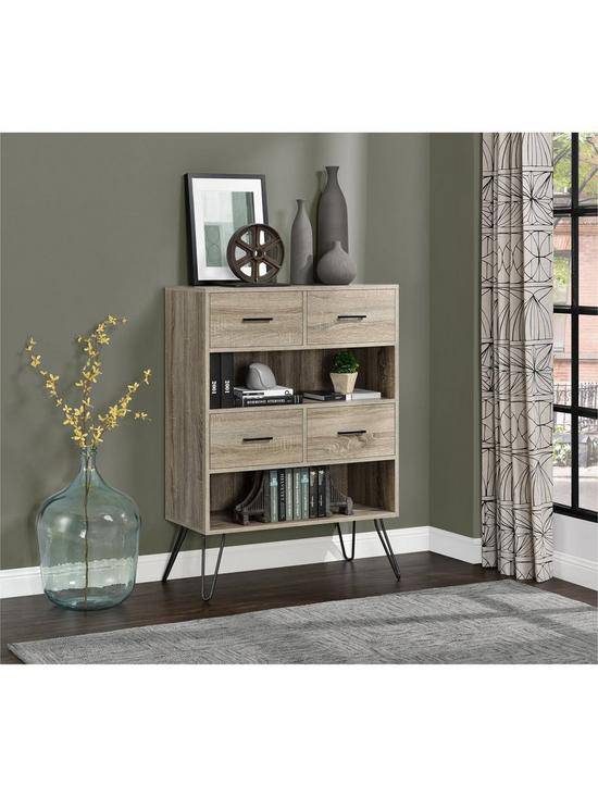 Landon 4 Drawer Storage Bookcase in Distressed Grey Oak Finish - Price Crash Furniture