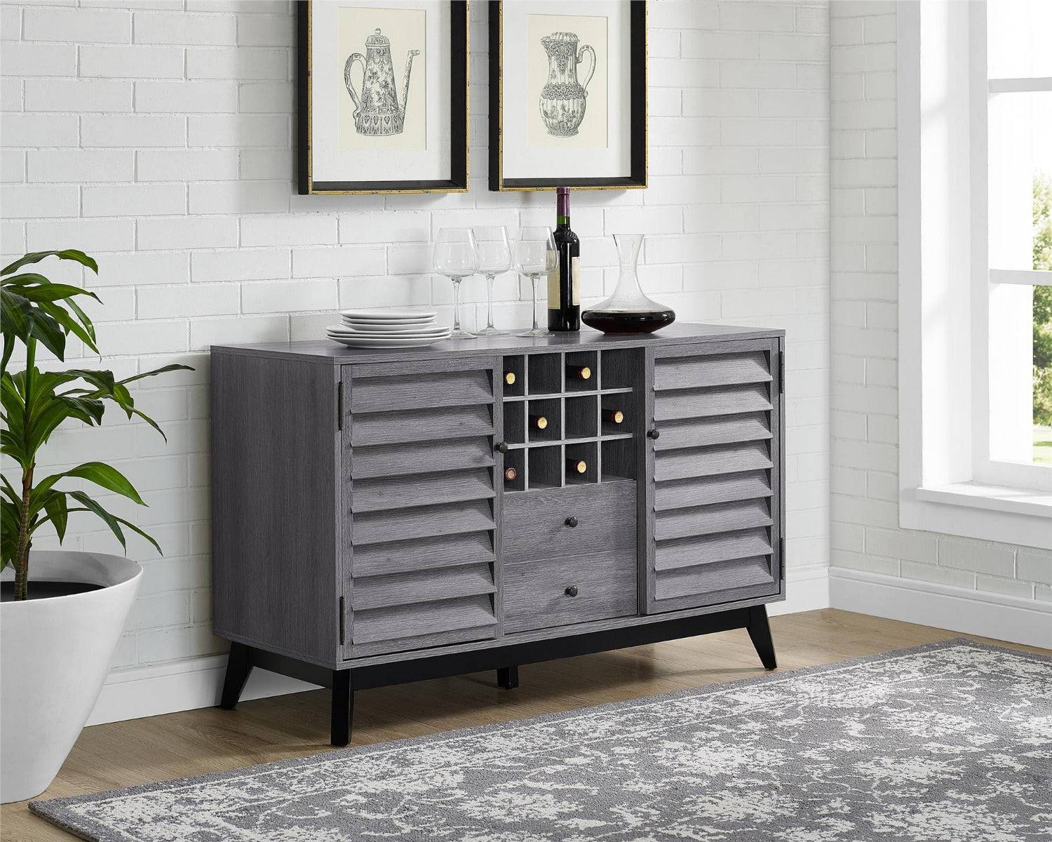 Vaughn Wine Cabinet Sideboard in Grey Oak by Dorel - Price Crash Furniture