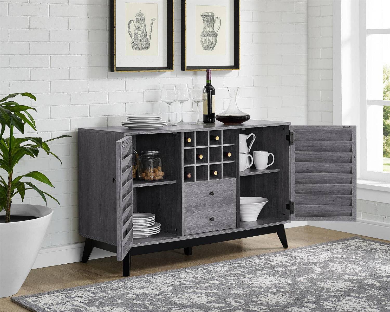 Vaughn Wine Cabinet Sideboard in Grey Oak by Dorel - Price Crash Furniture