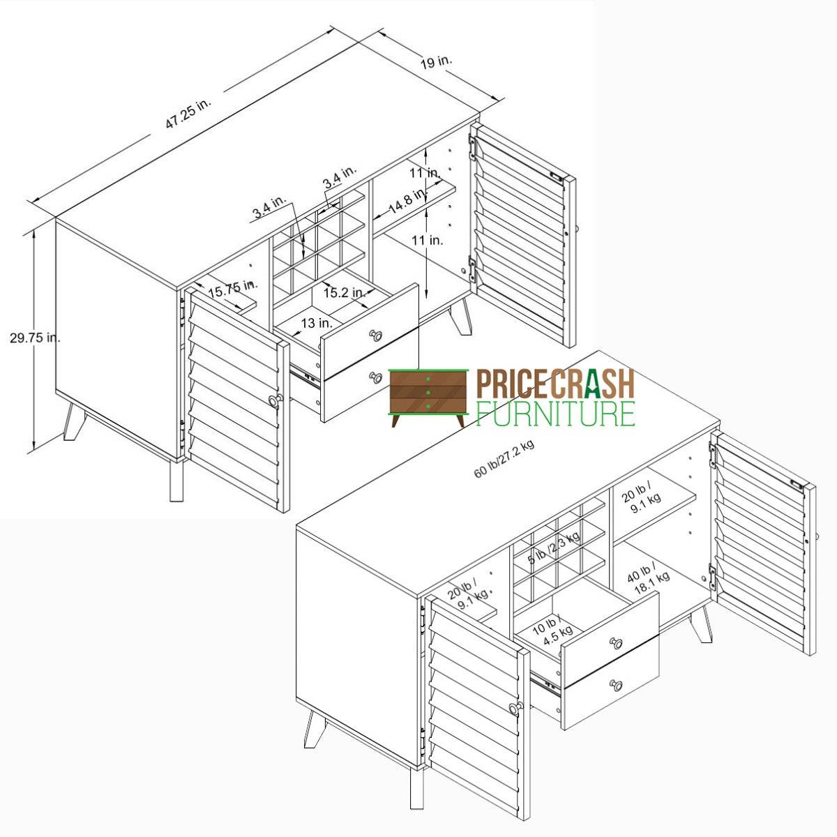 Vaughn Wine Cabinet Sideboard in Grey Oak by Dorel - Price Crash Furniture