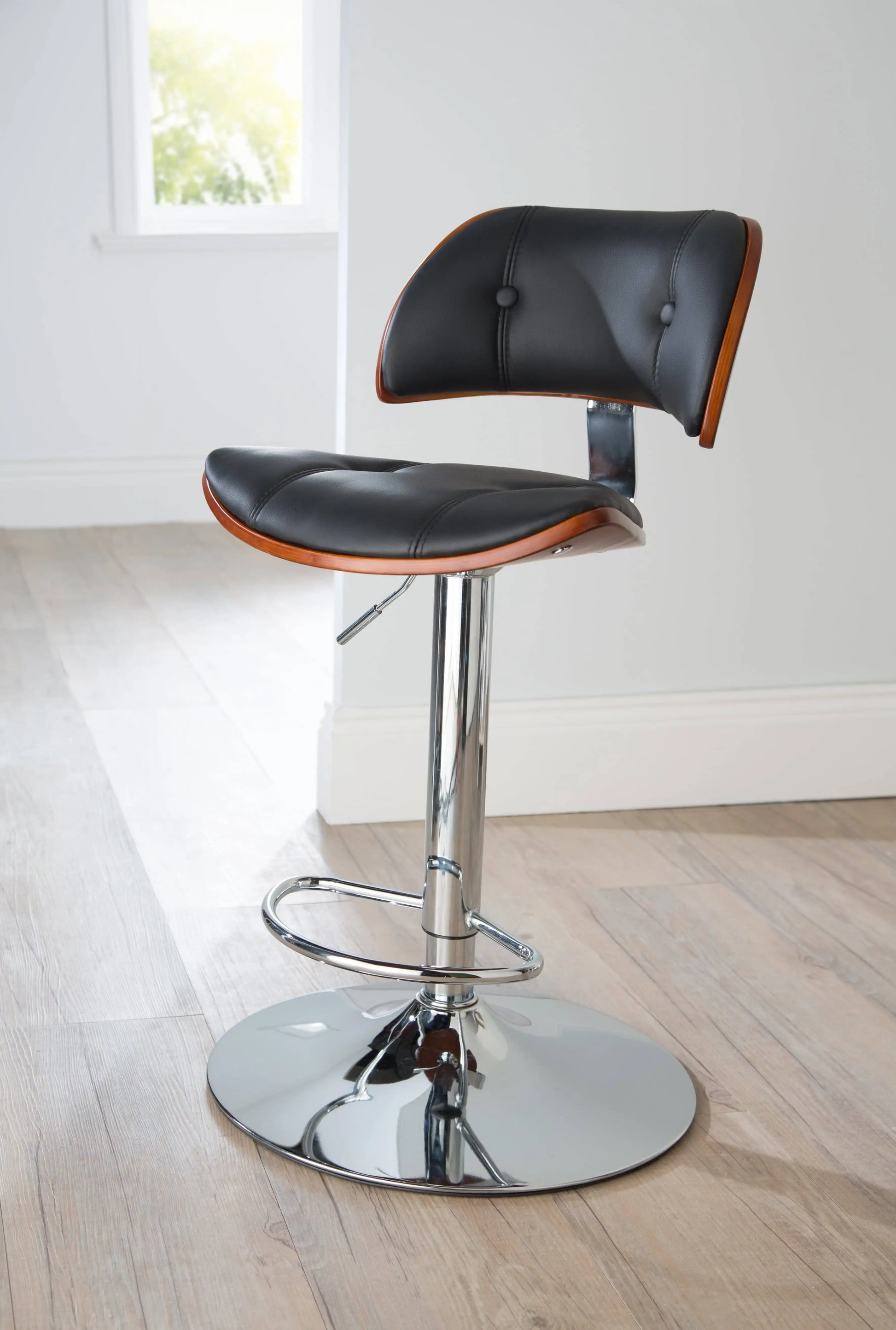 Victoria Faux Leather & Chrome Barstool in Black & Walnut by Alphason - Price Crash Furniture