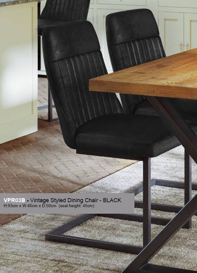 Vintage Black Leather Dining Chair (Pack of Two) - Price Crash Furniture