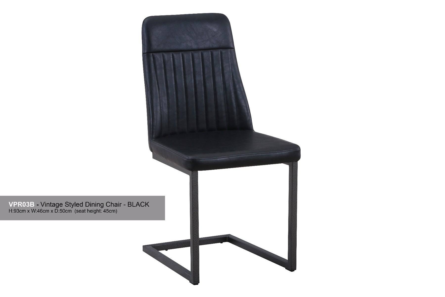 Vintage Black Leather Dining Chair (Pack of Two) - Price Crash Furniture