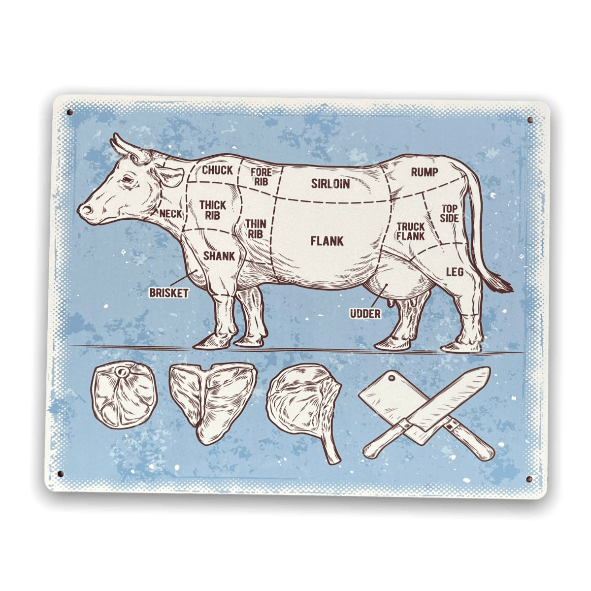 Vintage Metal Sign - Butchers Cuts of Beef Retro Sign - Price Crash Furniture
