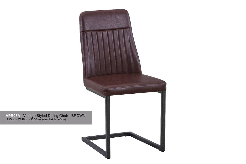 Vintage Styled Brown PU Leather Dining Chair (Pack of Two) - Price Crash Furniture