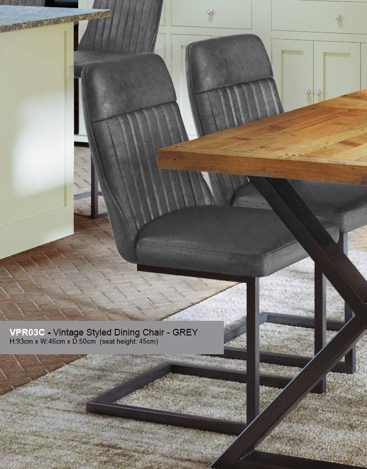 Vintage Styled Grey PU Leather Dining Chair (Pack of Two) - Price Crash Furniture