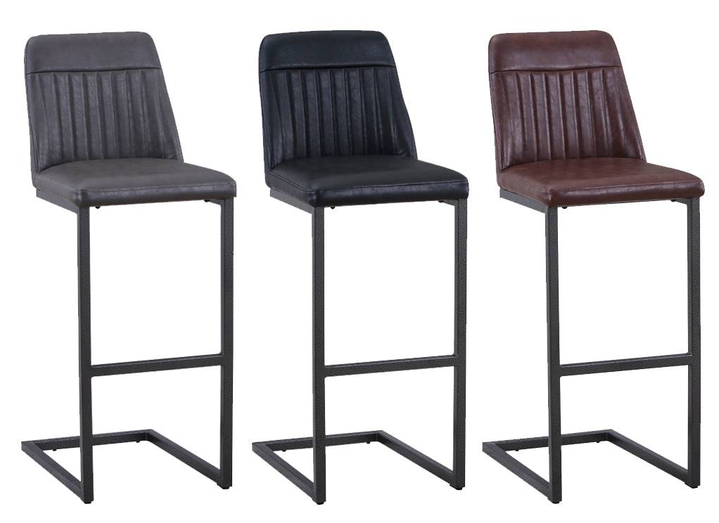 (VPR03H) Vintage Black Leather Bar Stool  (Pack of Two) - Price Crash Furniture