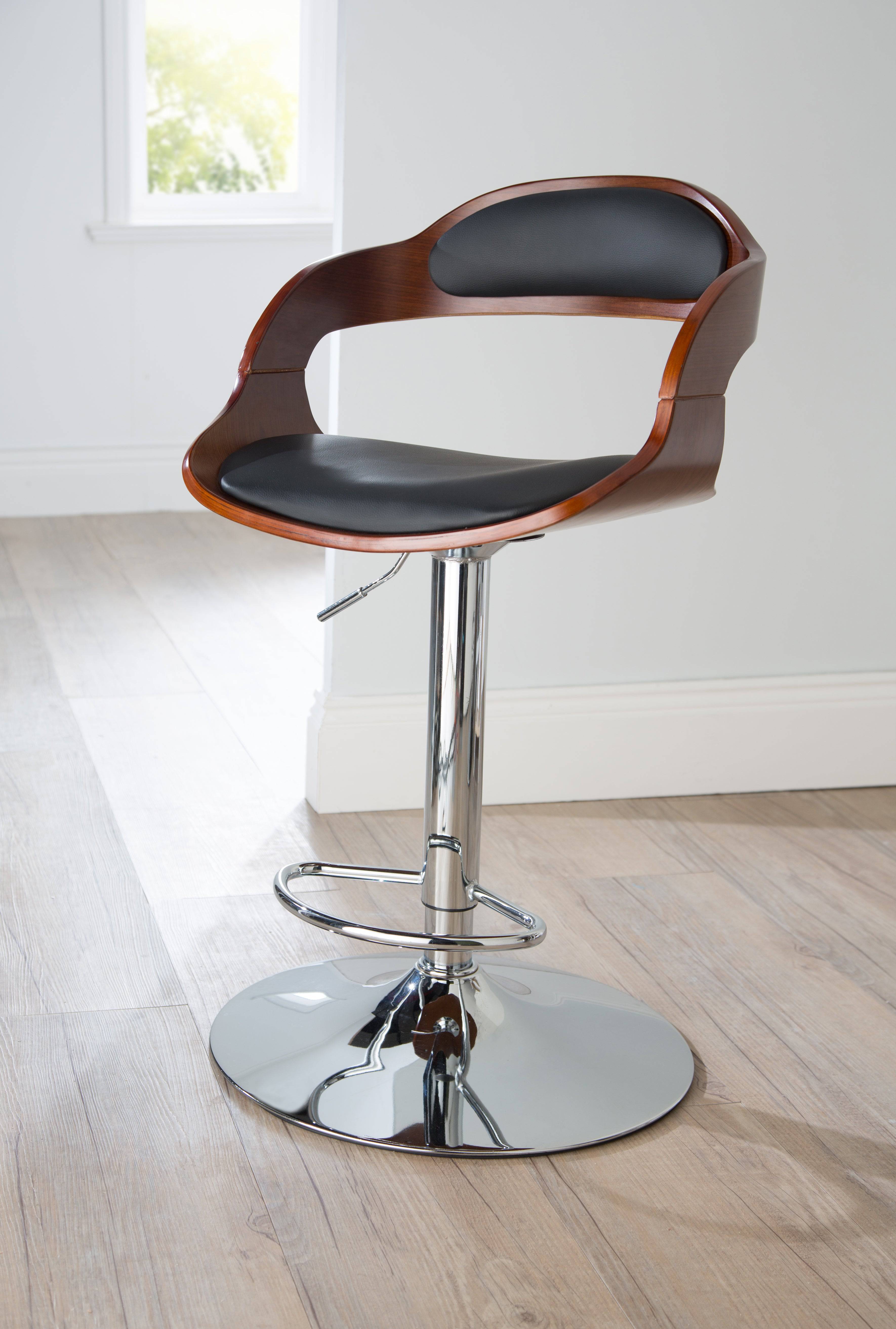 Windsor Faux Leather & Chrome Barstool in Black & Walnut by Alphason - Price Crash Furniture