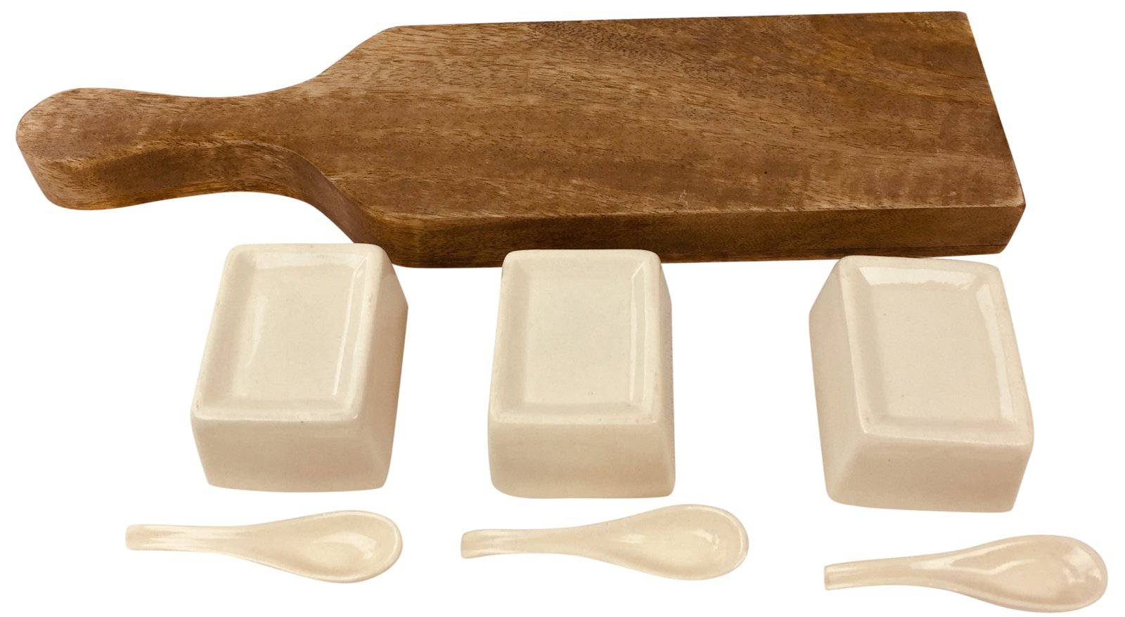 Wooden Tray With Dip Bowls & Spoons 36cm - Price Crash Furniture