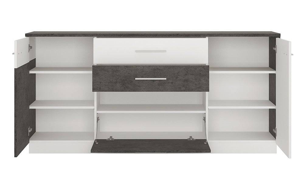 Zingaro 2 door 2 drawer 1 compartment sideboard in Dark loft and white alpine - Price Crash Furniture