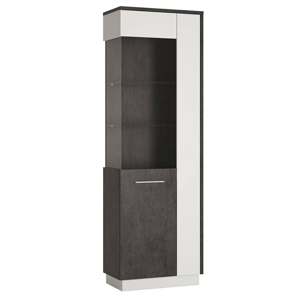 Zingaro Tall Glazed display cabinet (LH) in dark loft and white alpine - Price Crash Furniture