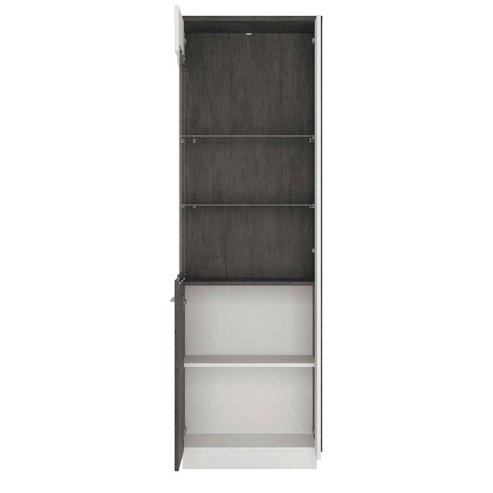 Zingaro Tall Glazed display cabinet (LH) in dark loft and white alpine - Price Crash Furniture