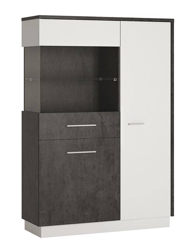 Zingaro Low display cabinet (LH) in Dark loft and white alpine - Price Crash Furniture