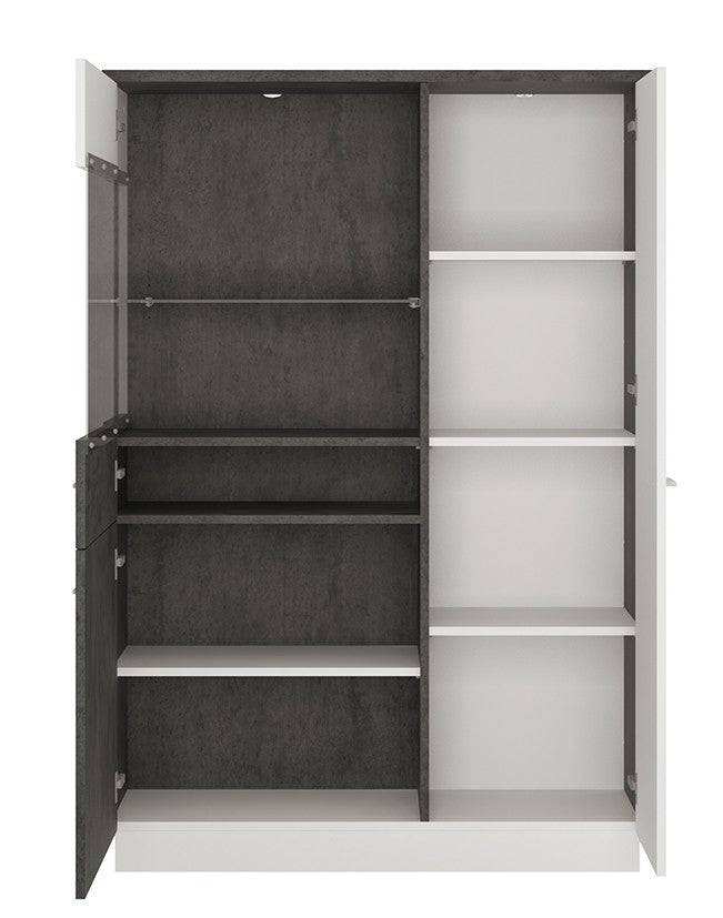Zingaro Low display cabinet (LH) in Dark loft and white alpine - Price Crash Furniture