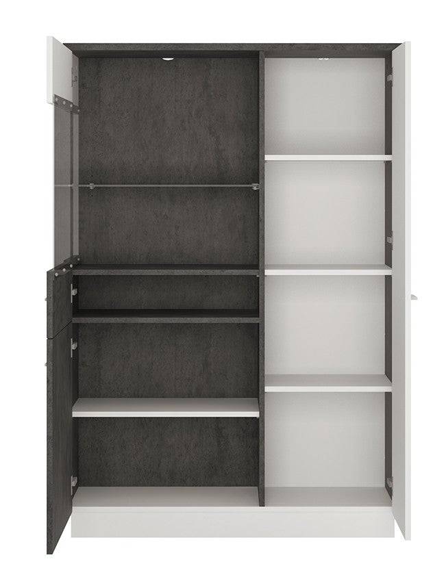 Zingaro Low display cabinet (LH) in Dark loft and white alpine - Price Crash Furniture