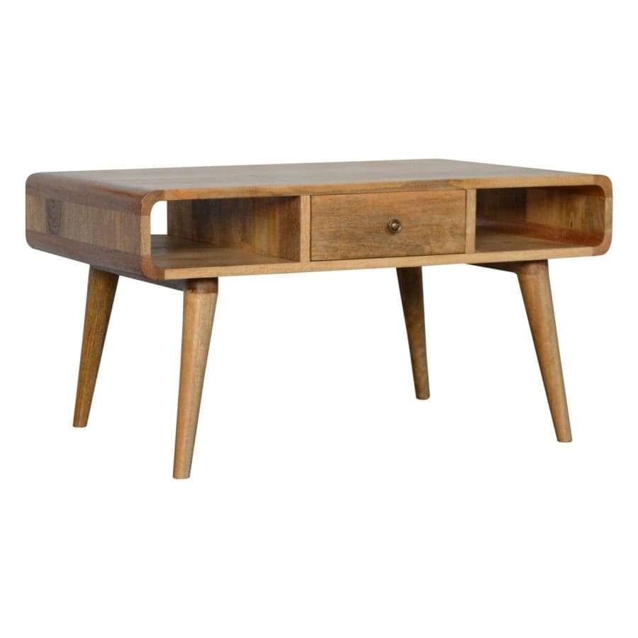 1 Drawer Curved Oak-Ish Coffee Table - Price Crash Furniture