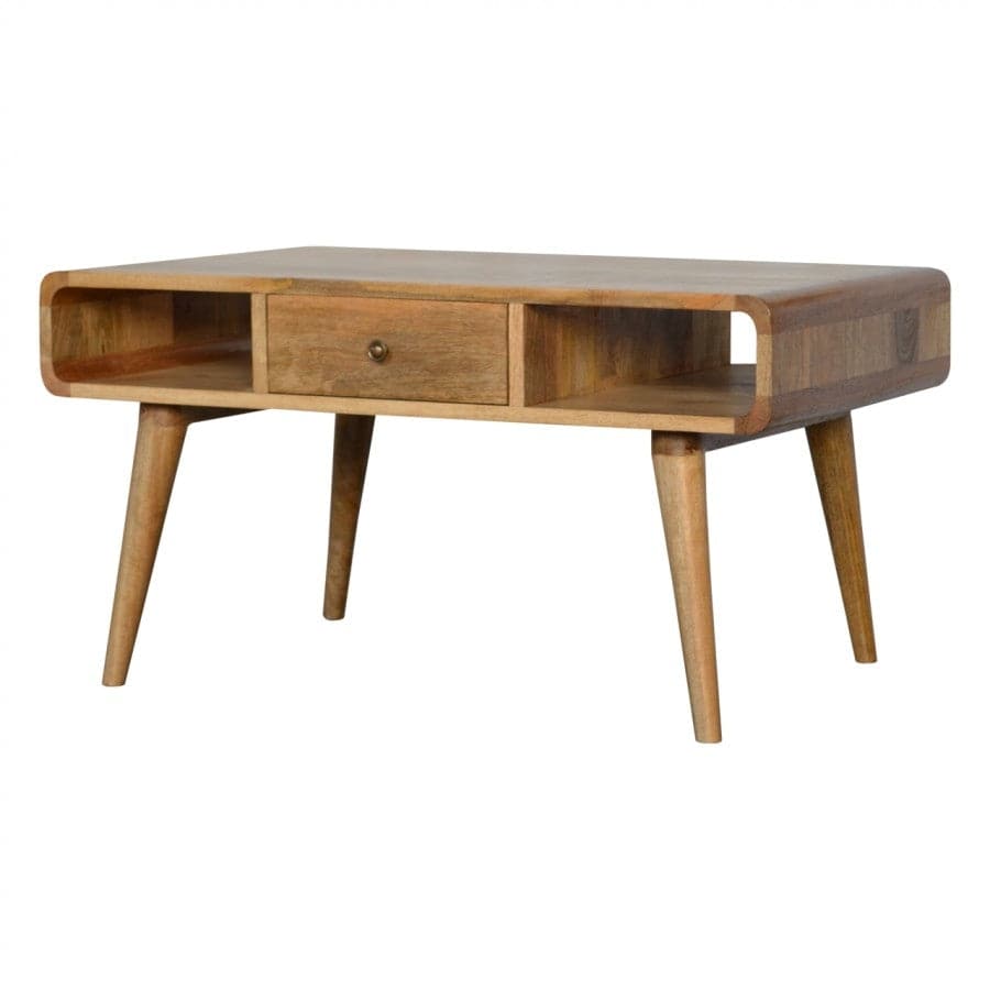 1 Drawer Curved Oak-Ish Coffee Table - Price Crash Furniture