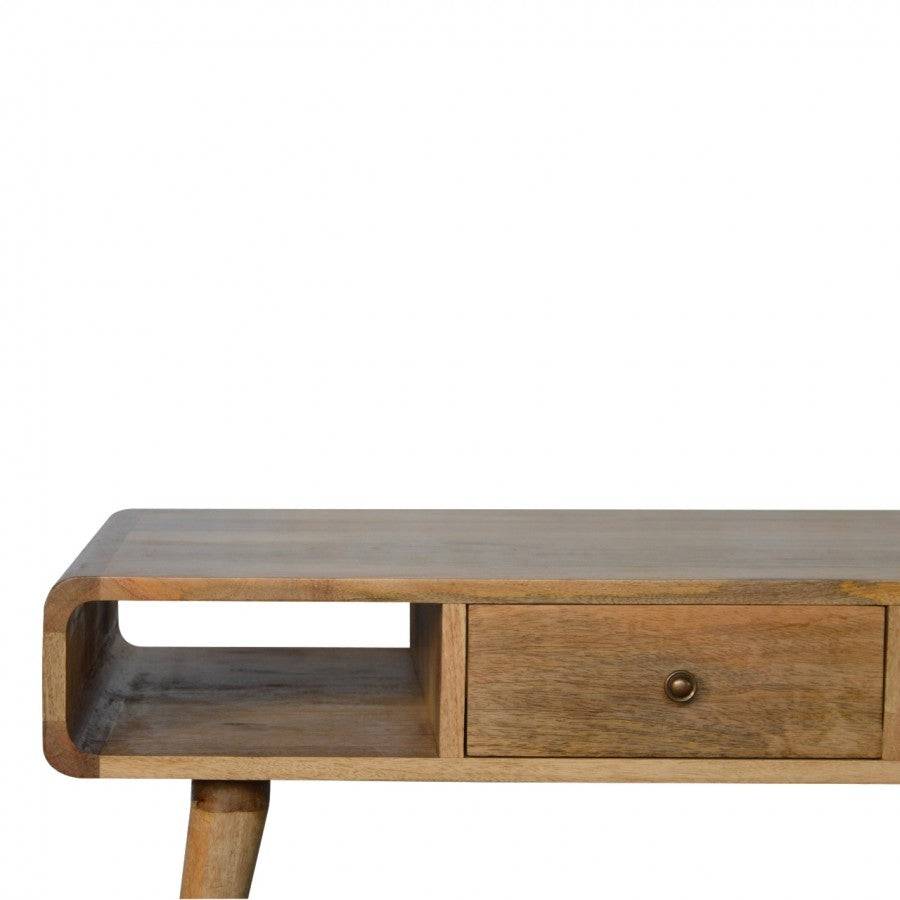 1 Drawer Curved Oak-Ish Coffee Table - Price Crash Furniture