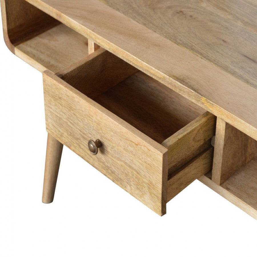 1 Drawer Curved Oak-Ish Coffee Table - Price Crash Furniture