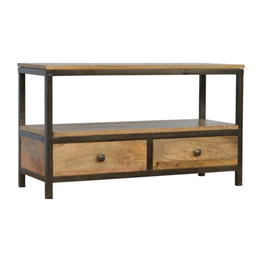 2 Drawer Coffee Table With Iron Base - Price Crash Furniture