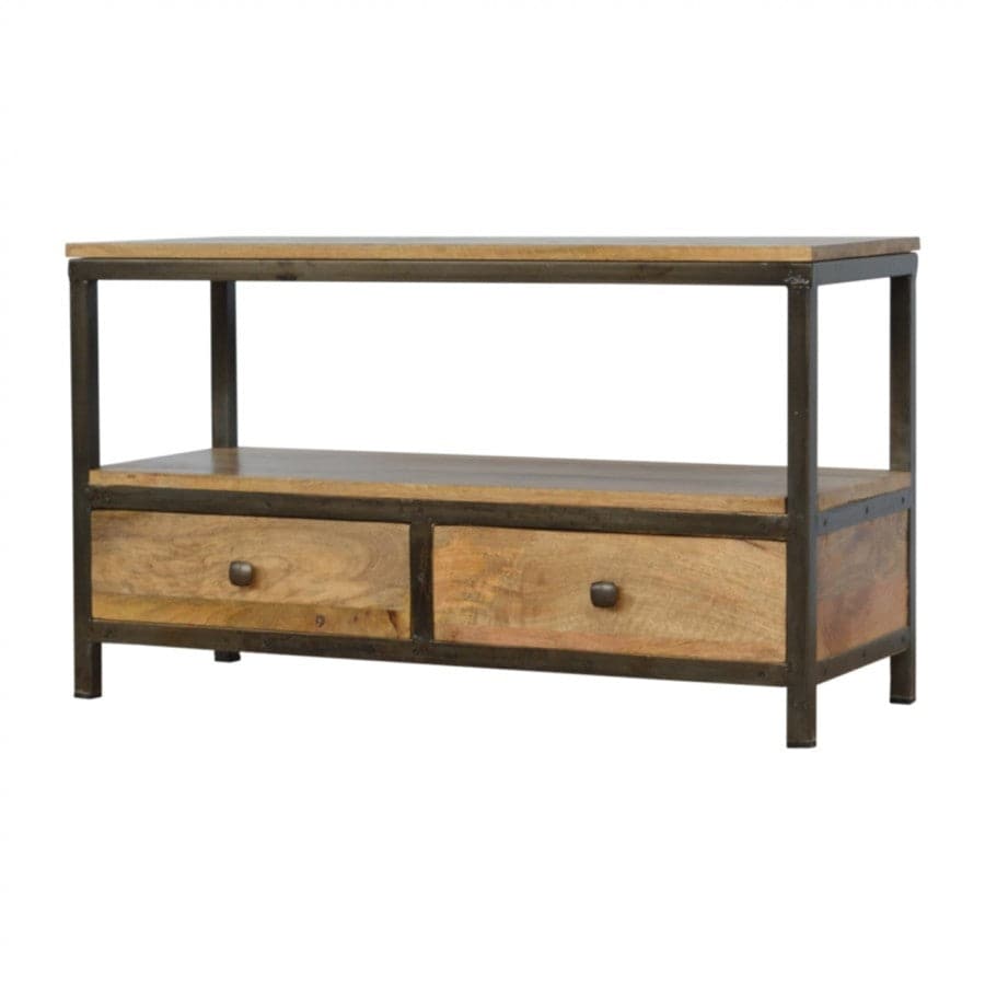 2 Drawer Coffee Table With Iron Base - Price Crash Furniture