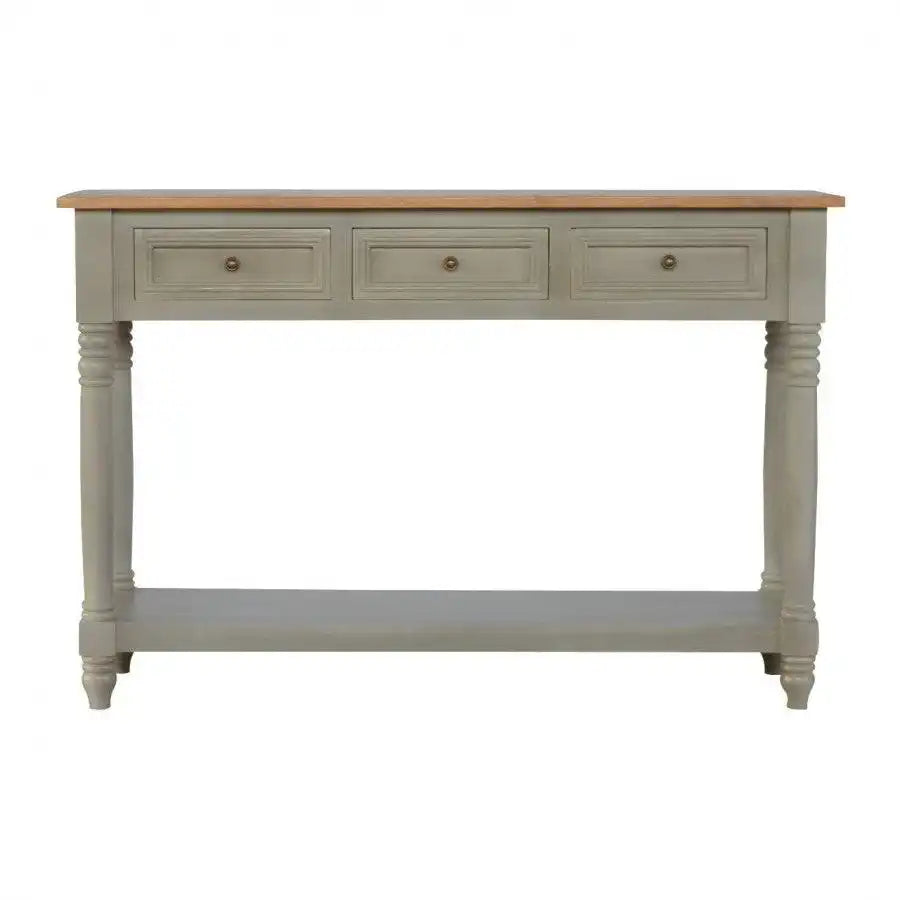 3 Drawer Grey Painted Console Table With Turned Legs - Price Crash Furniture