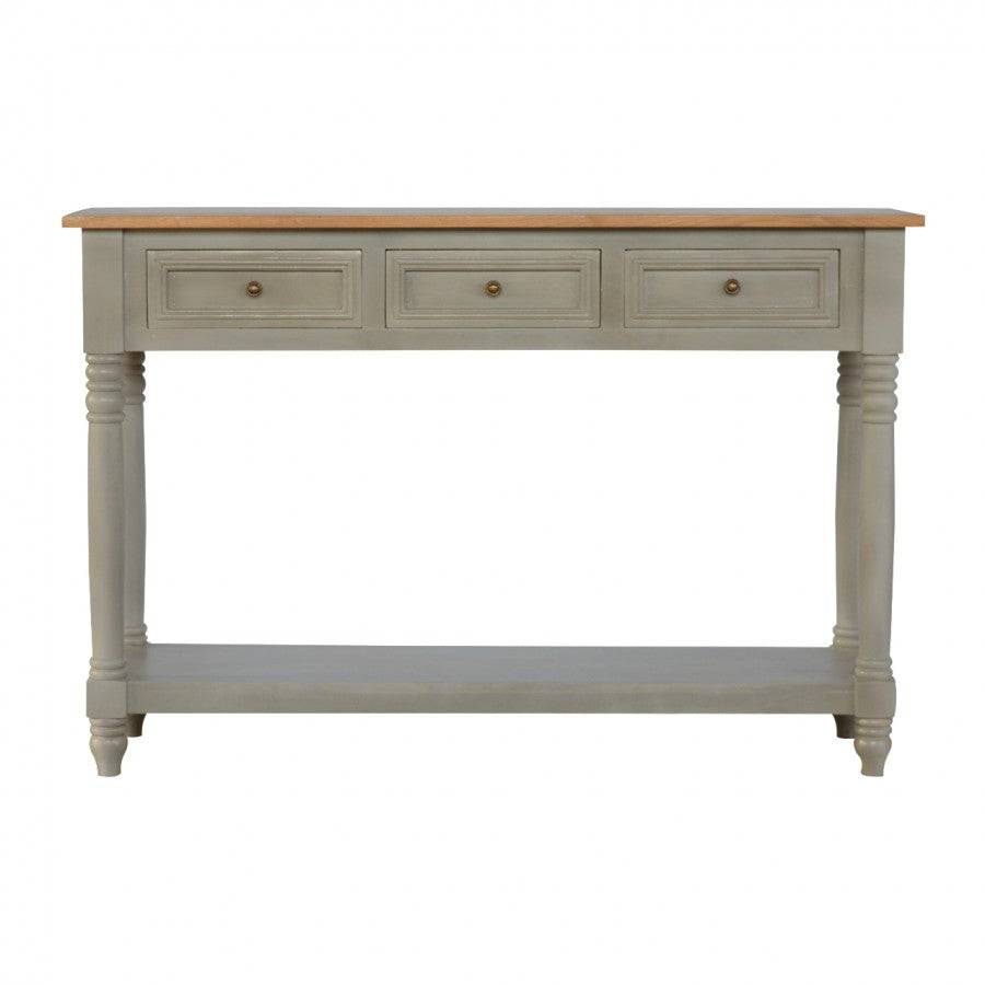 3 Drawer Grey Painted Console Table With Turned Legs - Price Crash Furniture