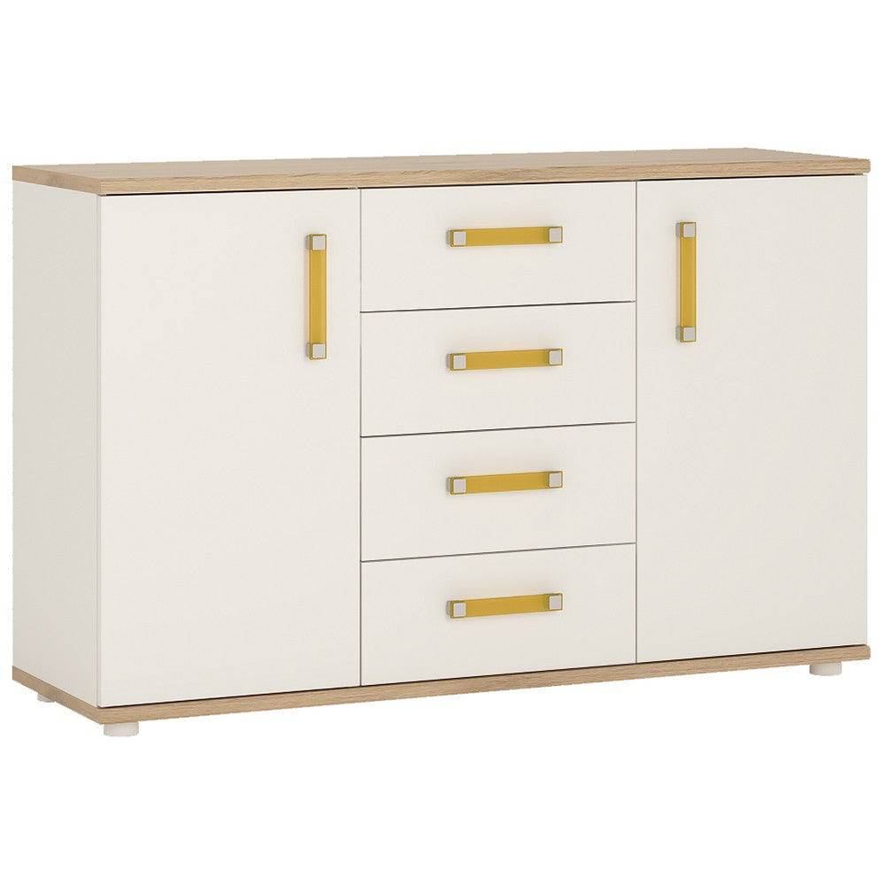 4 Kids 2 Door 4 Drawer Sideboard in Light Oak and White High Gloss - Price Crash Furniture