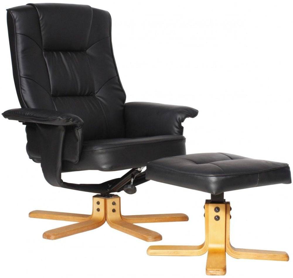Alphason Drake Faux Leather Recliner Chair with Footstool in Black - Price Crash Furniture