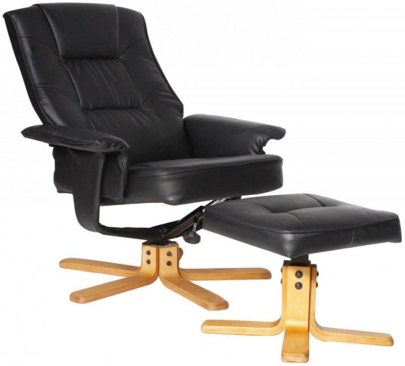 Alphason Drake Faux Leather Recliner Chair with Footstool in Black - Price Crash Furniture