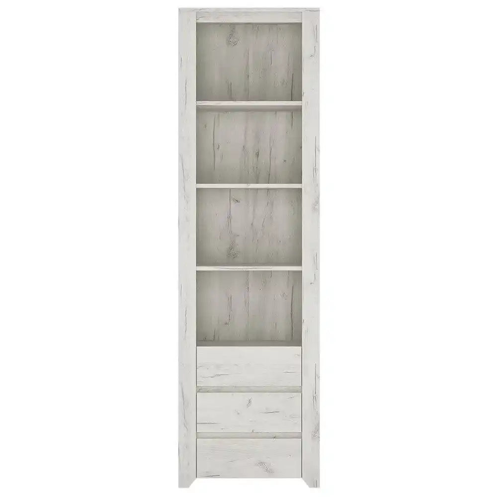 Angel Tall Narrow 3 Drawer Bookcase in White Oak - Price Crash Furniture