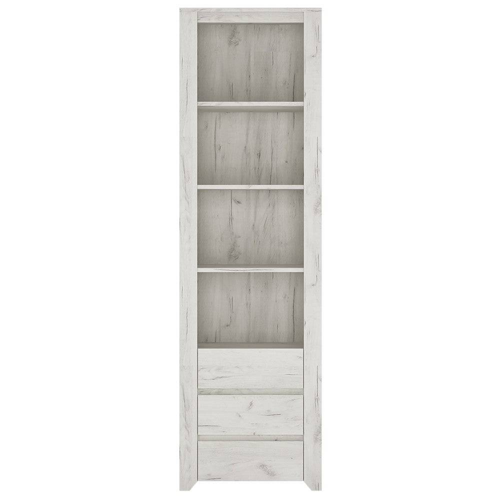 Angel Tall Narrow 3 Drawer Bookcase in White Oak - Price Crash Furniture