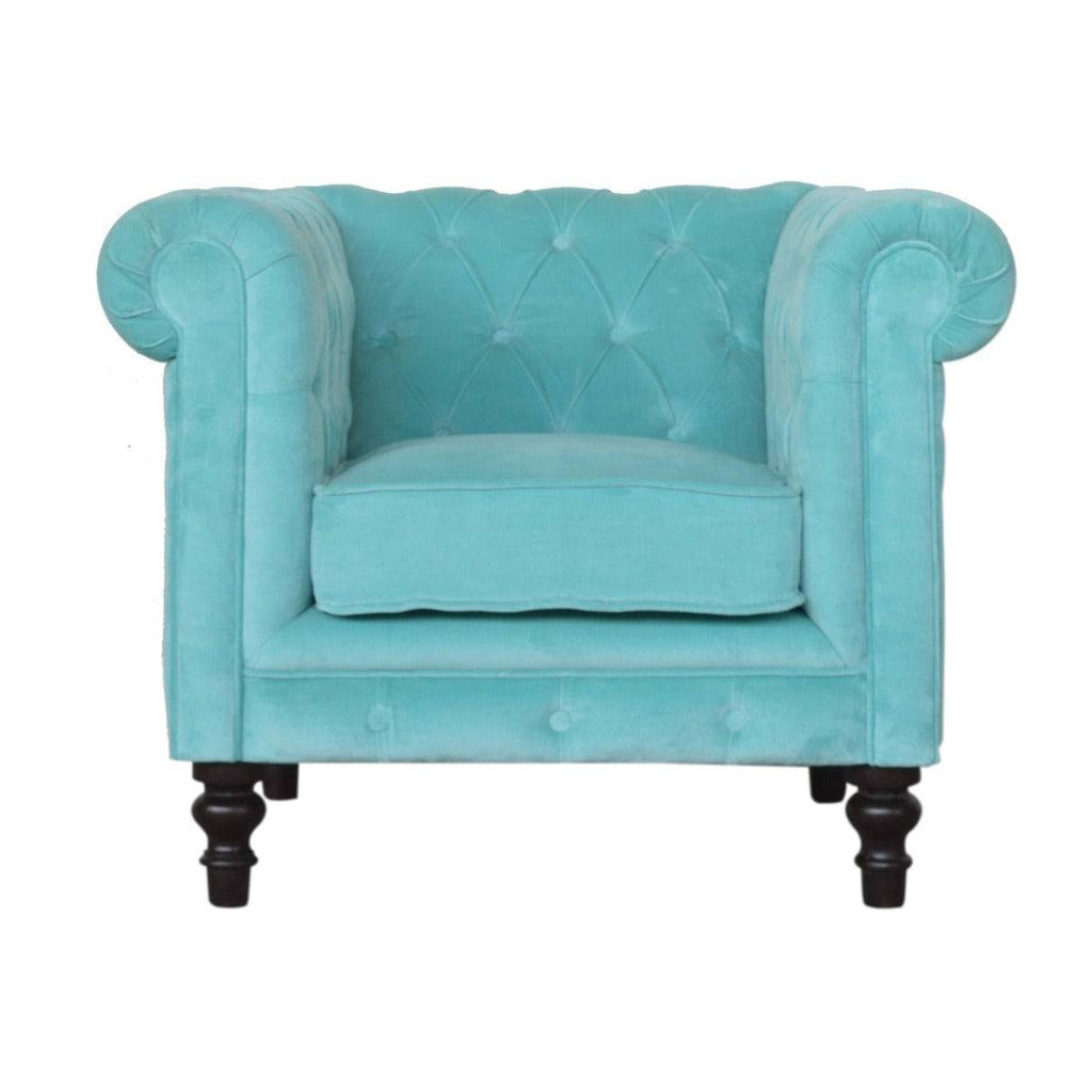 Aqua Velvet Chesterfield Armchair - Price Crash Furniture