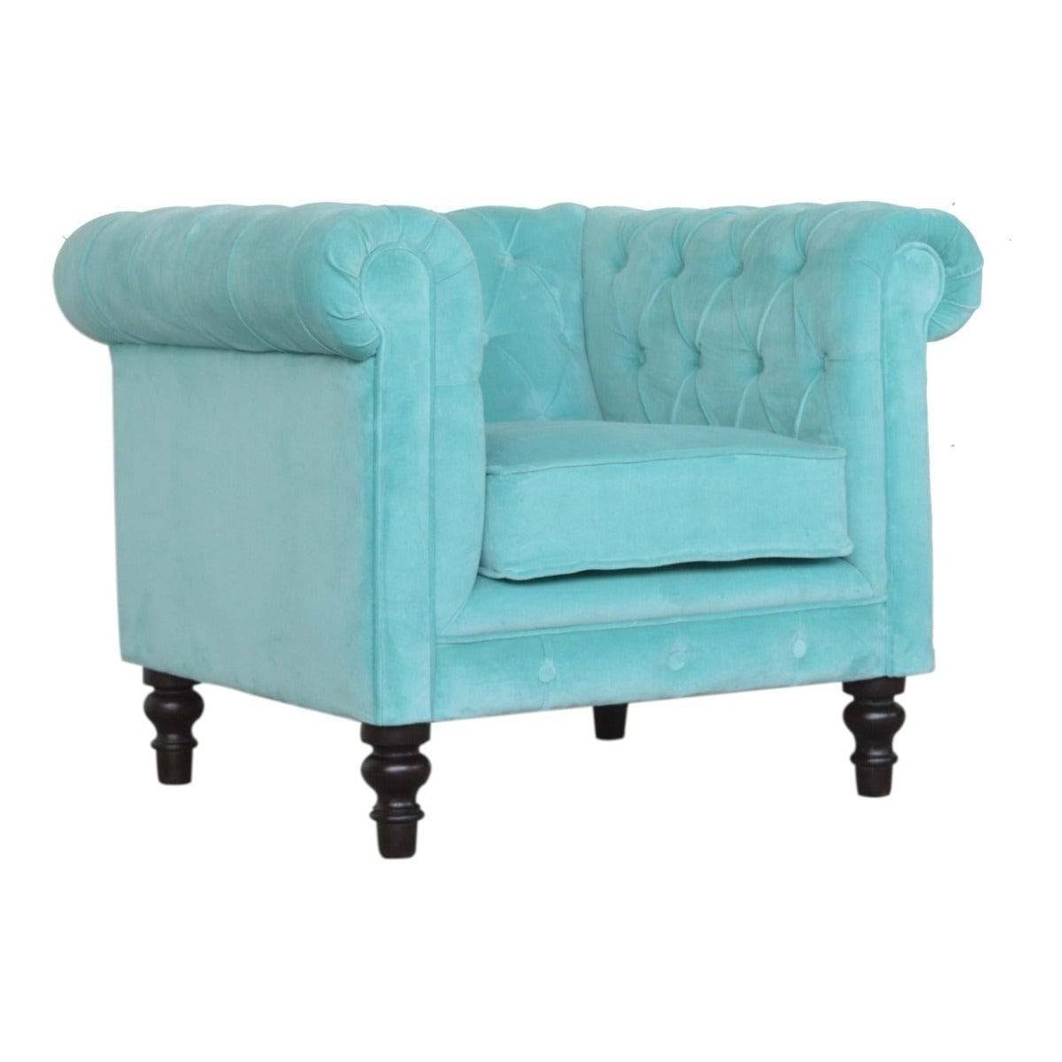 Aqua Velvet Chesterfield Armchair - Price Crash Furniture