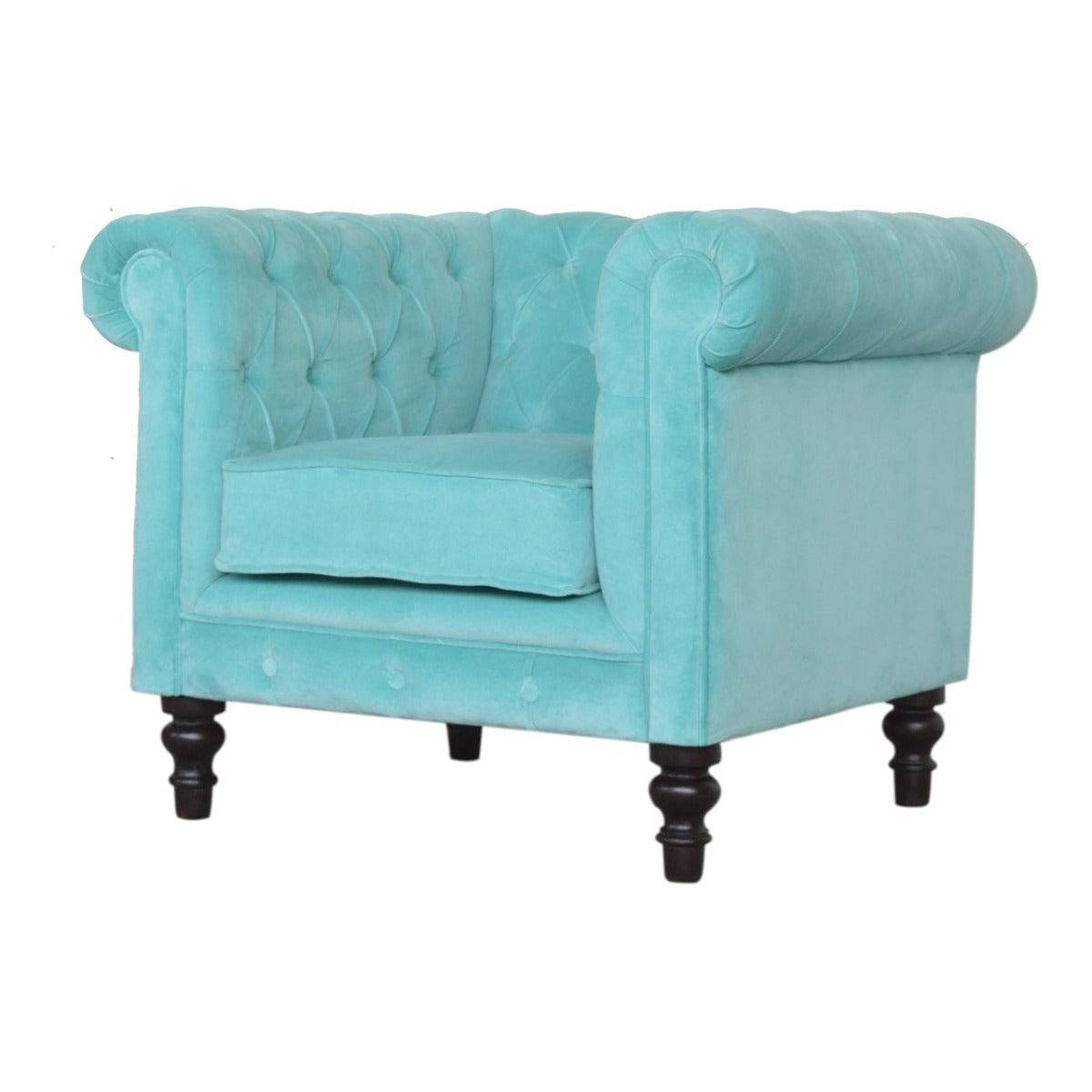 Aqua Velvet Chesterfield Armchair - Price Crash Furniture