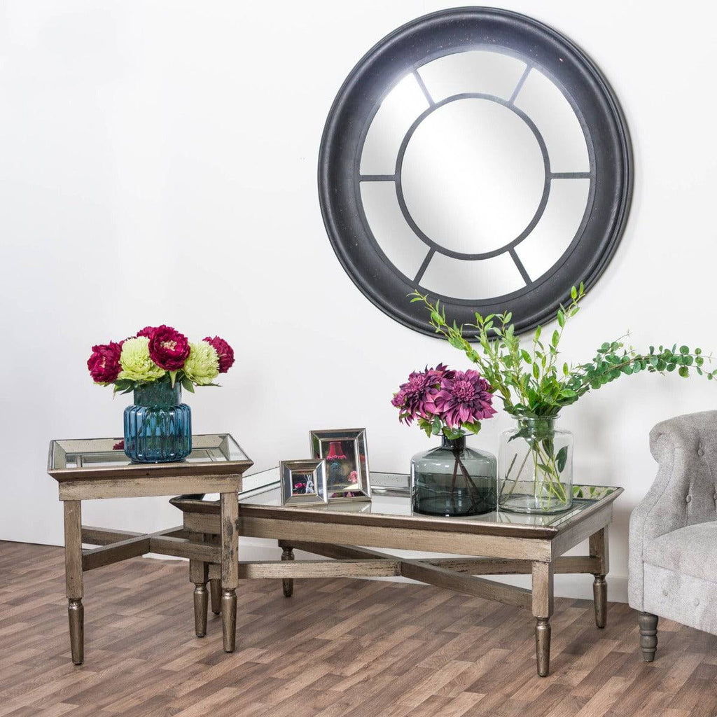 Astor Glass Side Table With Mirror Detailing - Price Crash Furniture