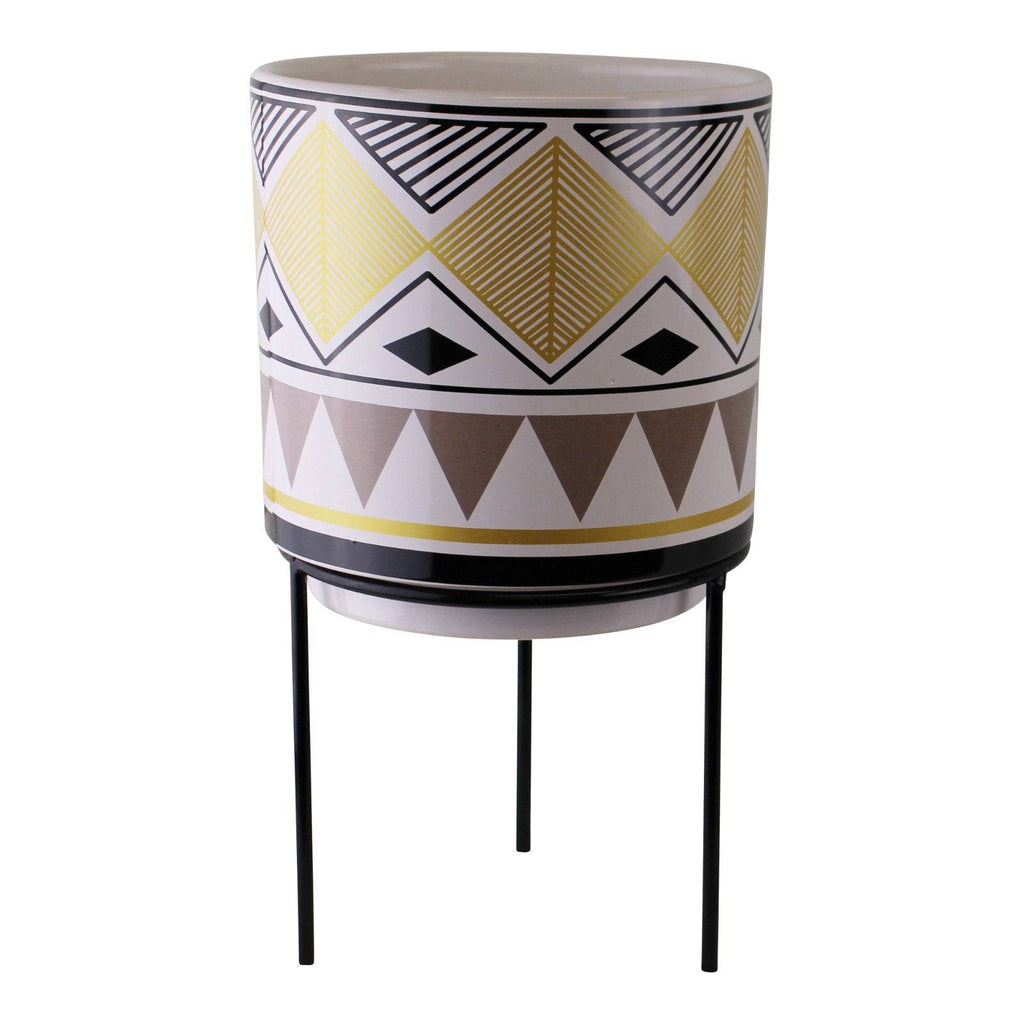 Aztec Inspired Design Ceramic Indoor Planter with Stand, Large - Price Crash Furniture