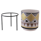 Aztec Inspired Design Ceramic Indoor Planter with Stand, Large - Price Crash Furniture