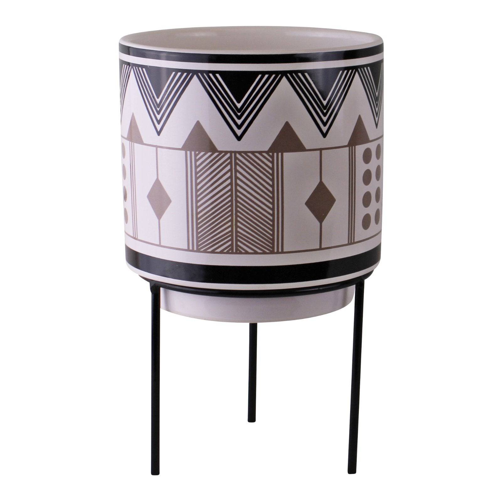 Aztec Inspired Design Ceramic Indoor Planter with Stand, Small - Price Crash Furniture