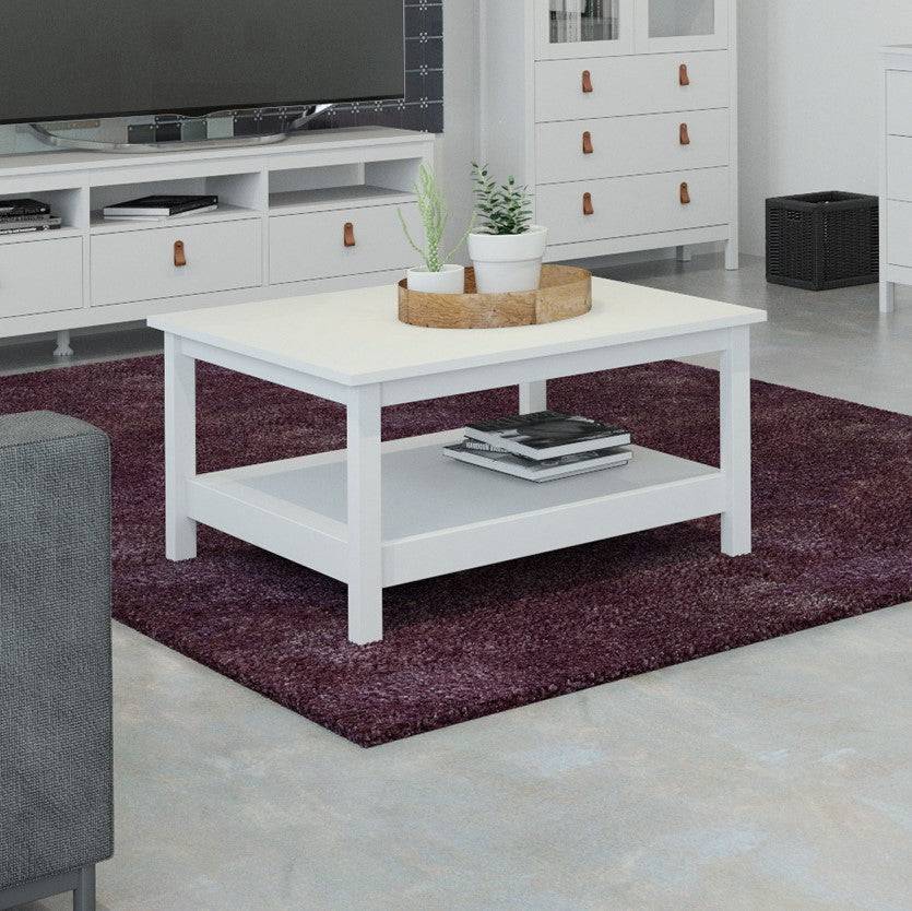 Barcelona Coffee Table with Shelf in White - Price Crash Furniture