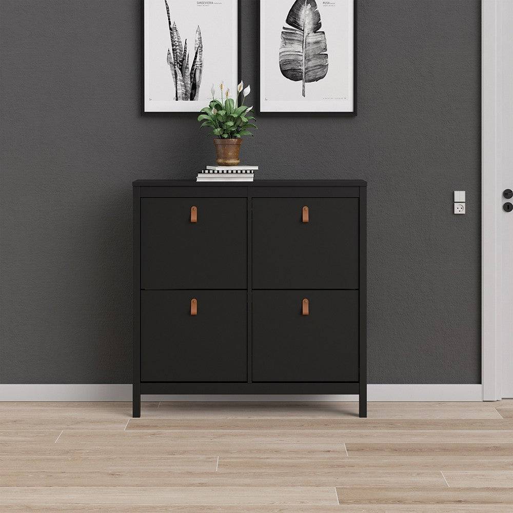 Barcelona Shoe Cabinet 4 Compartments in Matt Black - Price Crash Furniture