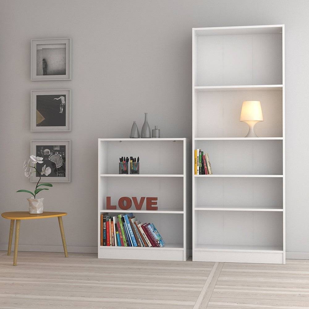 Basic Tall Wide Bookcase (4 Shelves) In White - Price Crash Furniture