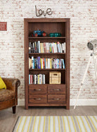 Baumhaus Mayan Walnut Large 4 Drawer Bookcase - Price Crash Furniture