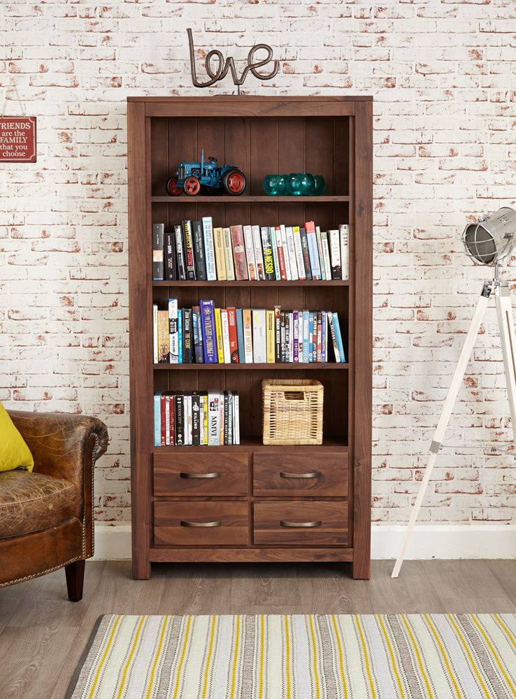 Baumhaus Mayan Walnut Large 4 Drawer Bookcase - Price Crash Furniture