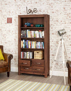 Baumhaus Mayan Walnut Large 4 Drawer Bookcase - Price Crash Furniture