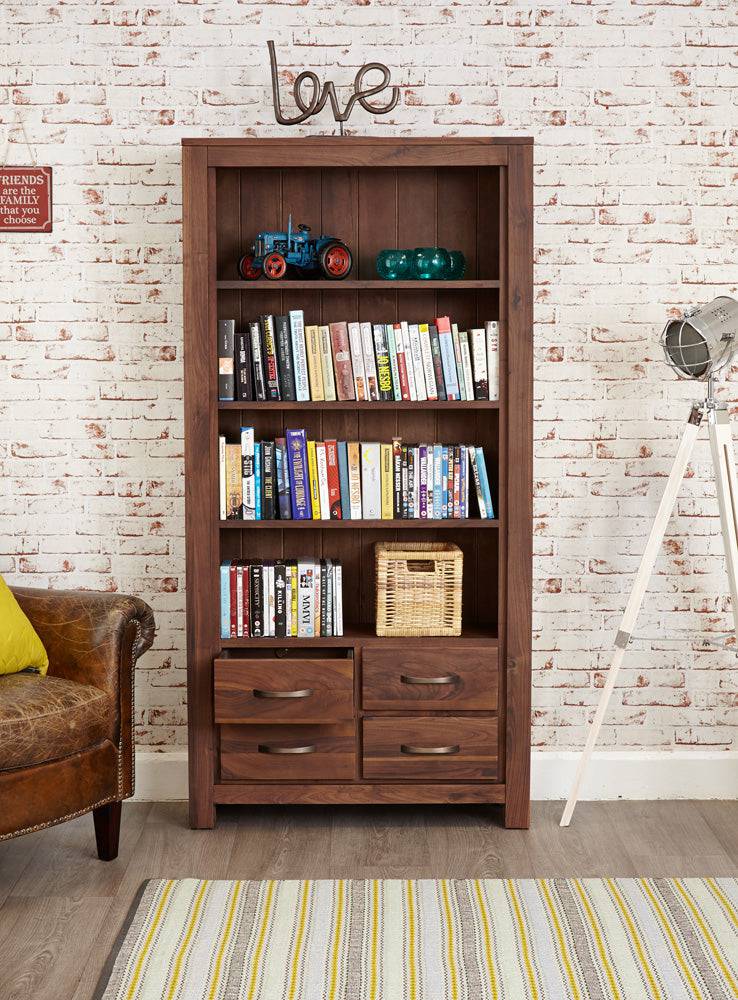 Baumhaus Mayan Walnut Large 4 Drawer Bookcase - Price Crash Furniture