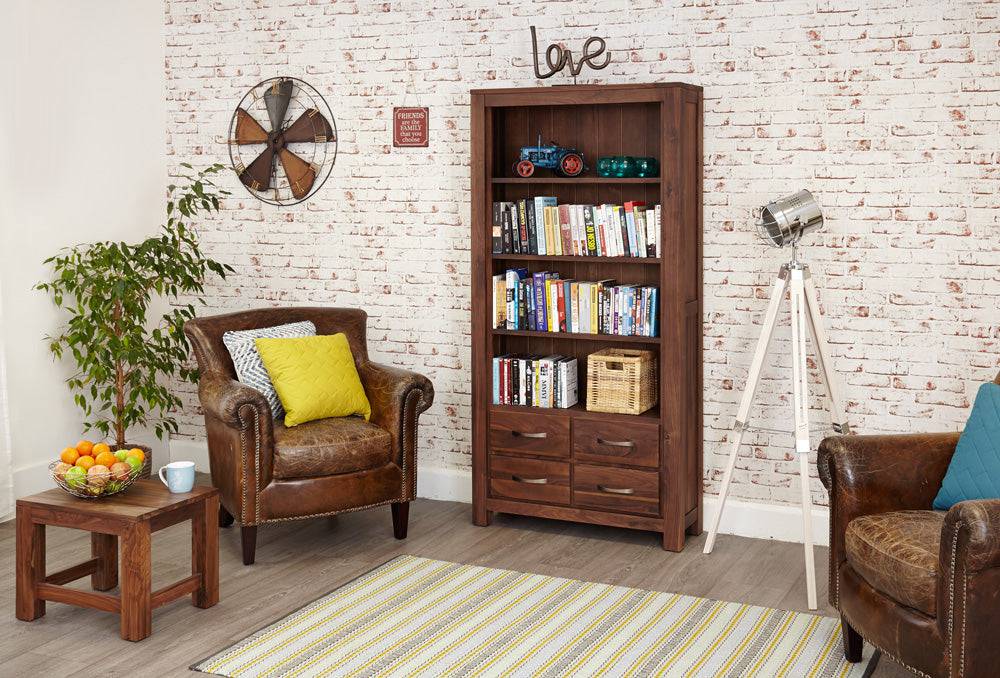 Baumhaus Mayan Walnut Large 4 Drawer Bookcase - Price Crash Furniture