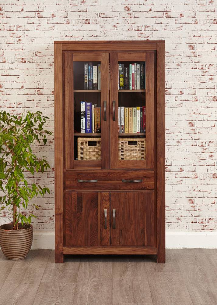 Baumhaus Mayan Walnut Large Glazed Bookcase - CWC01D - Price Crash Furniture