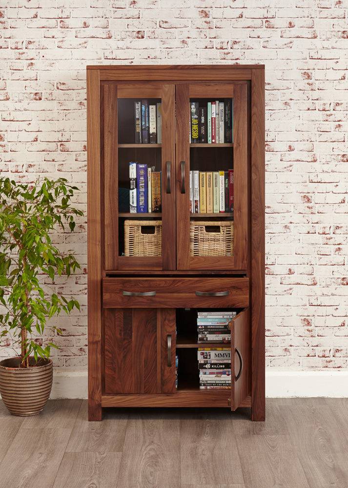 Baumhaus Mayan Walnut Large Glazed Bookcase - CWC01D - Price Crash Furniture